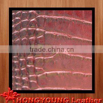 Good quality crocodile grain bright leather with suede backing