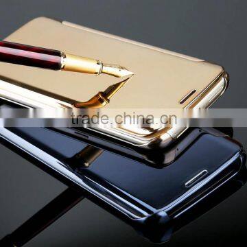 2016 hot selling window view electroplating mirror pc pu flip case cover for samsung galaxy s7/s7 edge