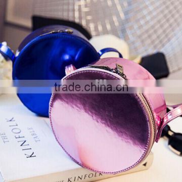 Custom women round pu leather cosmetic bag