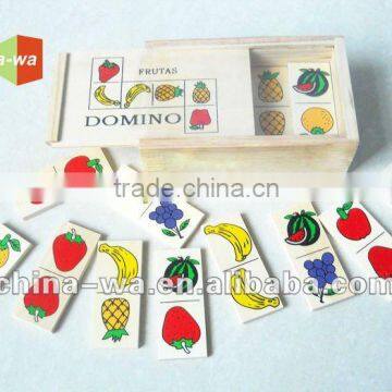 wooden fruits domino toy set with wooden box