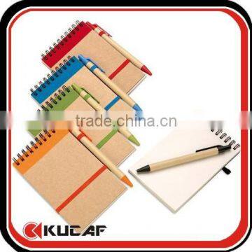 High quality mini kraft paper blank notebook spiral notebook with pen