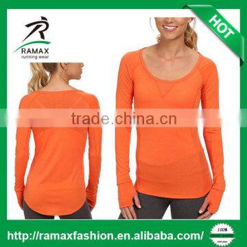 Ramax Custom Women Wholesale Scoop Neck Long Sleeve Yoga Running T Shirt