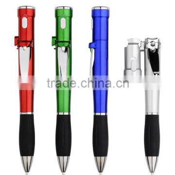 Multi-function tool nail cutters ball point pen with LED flash light