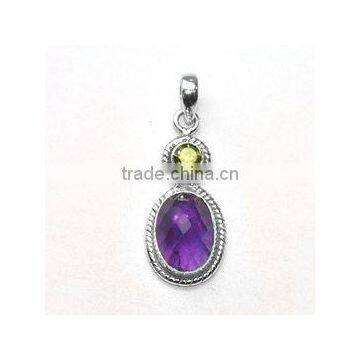 Peridot And Amethyst 925 Sterling Silver Pendant