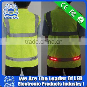 2016 Hot Selling LED Fluorescent Green Refletive Weskit For Road Safety At Night