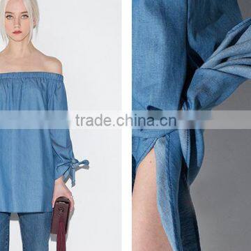 Women's Off The Shoulder Pleated Long Sleeve Loose Blouse photo-5