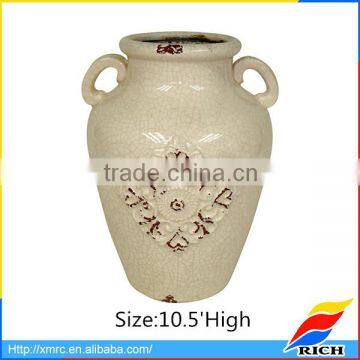 Archaize Crack Glaze Embossed Ceramic Vase