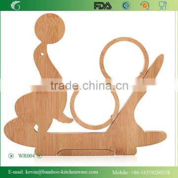 WR004/Eco-friendly dolphin round bamboo wine rack handmade wooden storage rack wholesale bottle wine rack