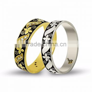 14K Solid Gold Art Design His Her Wedding Band Daisy Custom Engrave Set Ring