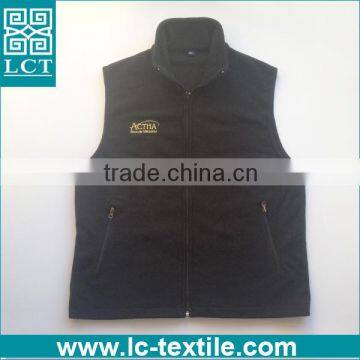 wholesale top quality gold stitching embroidery with your logo anti-pilling full zipper polar fleece vest for men(LCTU0048)