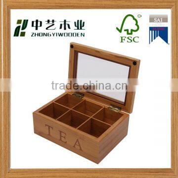 china factory FSC&BSCI display clear acrylic lid wooden tea bag box for compartments