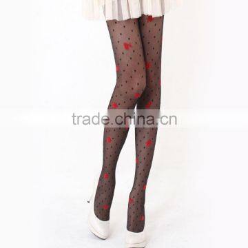Lovely Black Dots With Jacquard Red Flower Sheer Tights