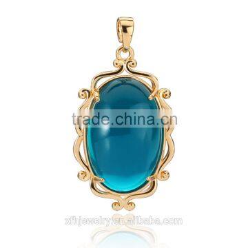 2016 Gold plated Fashion jewelry manufacturers 18K gold plated ocean blue chalcedony marquise necklace pendant for women