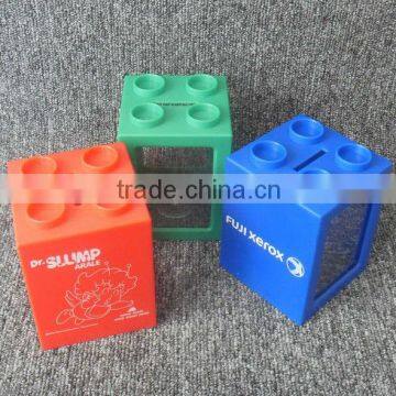 plastic building block coin bank