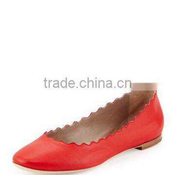 2016 Scalloped wavy flat shoes red color