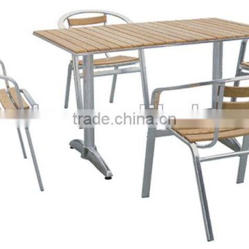 aluminum frame teak wood top table and chair furniture set