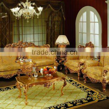 Luxury Gold Wooden Hand Carving Living Room Sofa Set photo-5