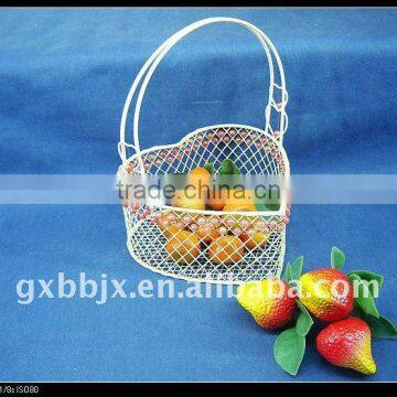 White heart shaped storage wire latest design fruit basket decorative with red pearl