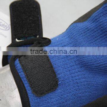 NMSAFETY 7 Gauge Knitted Blue Polycotton Liner Coated Black Sandy Finish Nitrile on Palm Working Safety Gloves With Magic Buckle photo-3
