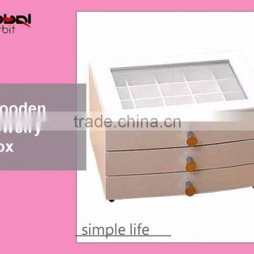 Modern Portable Necklace Ring Storage Cabinet Three Drawer Wooden Jewelry Box