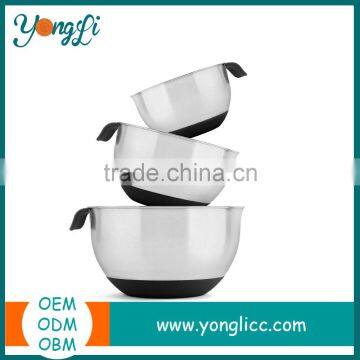 Home Silicone Handles Measuring Bowls 3 Piece Stainless Steel Mixing Bowl Set photo-2