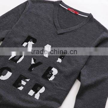 Raidyboer 2016 Men's Embroider Paillette Sweater 100%wool v Sharp Neck photo-3