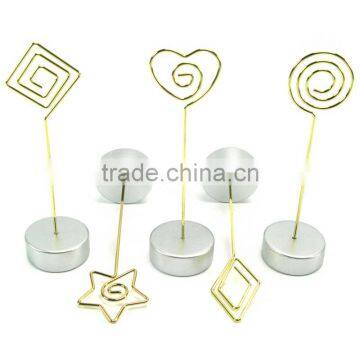 golden wire memo clips with silver round resin base ,5 different designs, 115mm tall