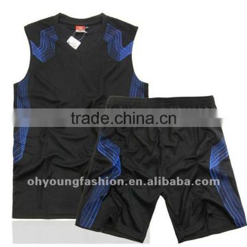 Cheap custom black and blue basketball uniform, sleeveless young fashion track suit