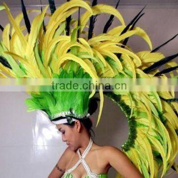 Professional yellow green Brazil carnival feather headpiece YW646