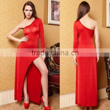 High quality party dress,one shoulder ladies sexy red maxi evening dresses