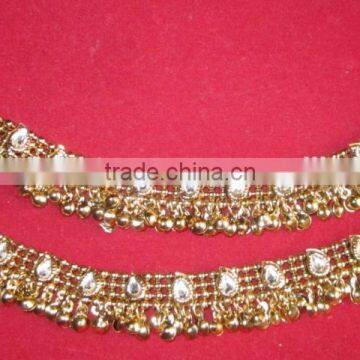 Gold ANTIQUE LOOK Kundan Payal ANKLETS Pair Foot Bracelet photo-2