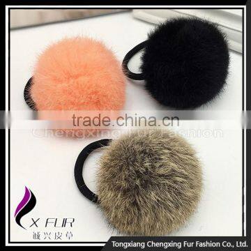 CX-E-12 Genuine Rabbit Fur Ball Elastic Hair Band photo-3
