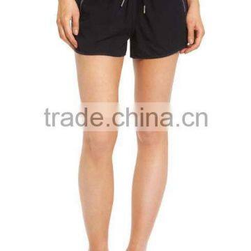 MGOO Hot Sale Women's Drawstring Linen Blend Jogging Pants Black Sport Shorts With Zipper Pockets photo-3