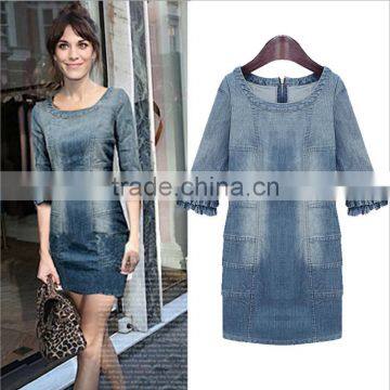 Z4034european 2016 dress slim big size women denim dress