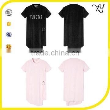 Longline Cutting Tshirts Plain Thin Embroidery Logo Women T Shirt photo-2