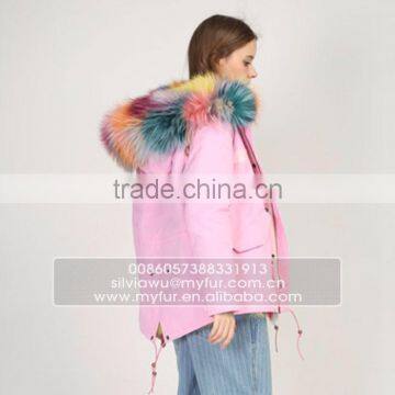 Myfur Pink Shell Fashion Lady Parka Jacket With Real Fur Lining Fox Body Fur Hood photo-3