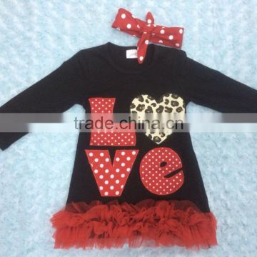 HOT!!! Best Valentine seller baby girls leopard heart dress valentines dress with matching headband