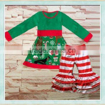 wholesale children's boutique outfit christmas new brand stripes clothes girls winter cheap clothing