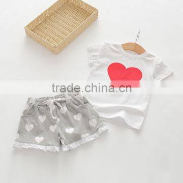Summer Cotton Heart Printing T-shirts and Shorts Girls Clothing Sets