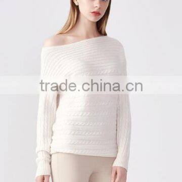 Factory Wholesale Wide Neck Cotton Knit Pattern Pullover Sweater Design for Women photo-3