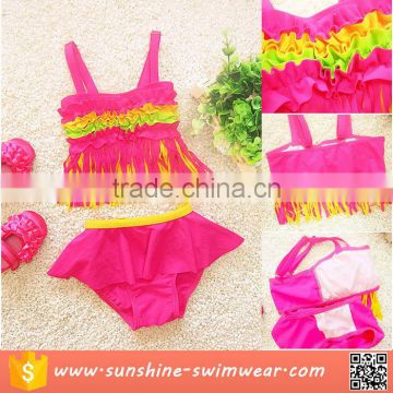 Cute Colorful Halter Ruffles Tassel Kids Girl Swimwear Tankini