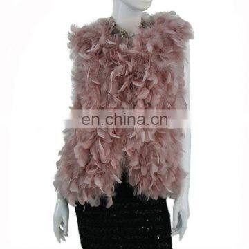 New style pink turkey feather fur vest