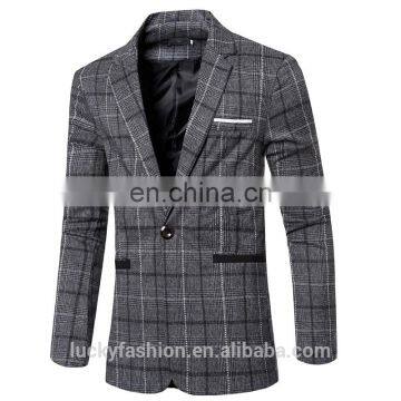 New Arrival Mens Korean Slim Fit Fashion Cotton Plaid Blazer Wholesale photo-3