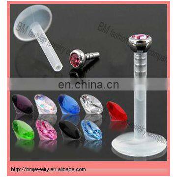 Hot wholesale bioplast lip rings crystal body piecing jewelry