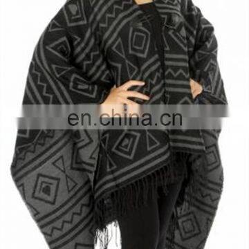 2016 new woman biack fashion tassel pashmina shawl poncho wholesale