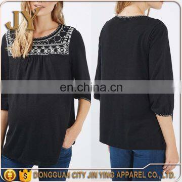 latest neck embroidery designs and hands arabic women's blouse 3/4 Sleeves uniform maternity clothing