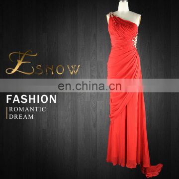 2016 Chaozhou Wholesale One-shoulder Beaded Pleated Evening Dress for Ladies