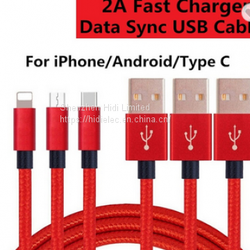 Nylon Braided 2A Fast Charging USB Charger Cable for iPhone iPad iPod