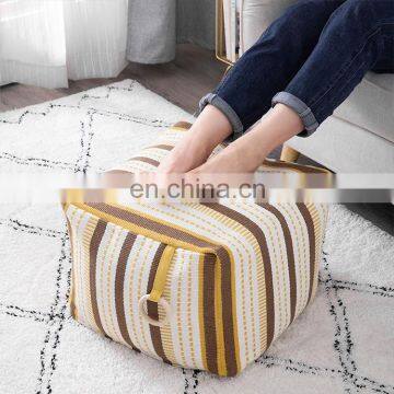 Home decorative comfortable foot stool ottoman cotton woven jacquard square pouf ottoman