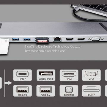 USB C Docking Station 11 in 1 3USB 3.0 2HDMI VGA TF SD RJ45 Audio USB-C